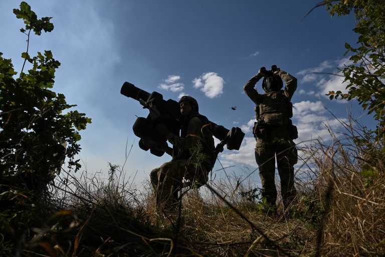 FILE PHOTO: Ukrainian servicemen observe the sky during a combat shift in a front line in Kharkiv region
